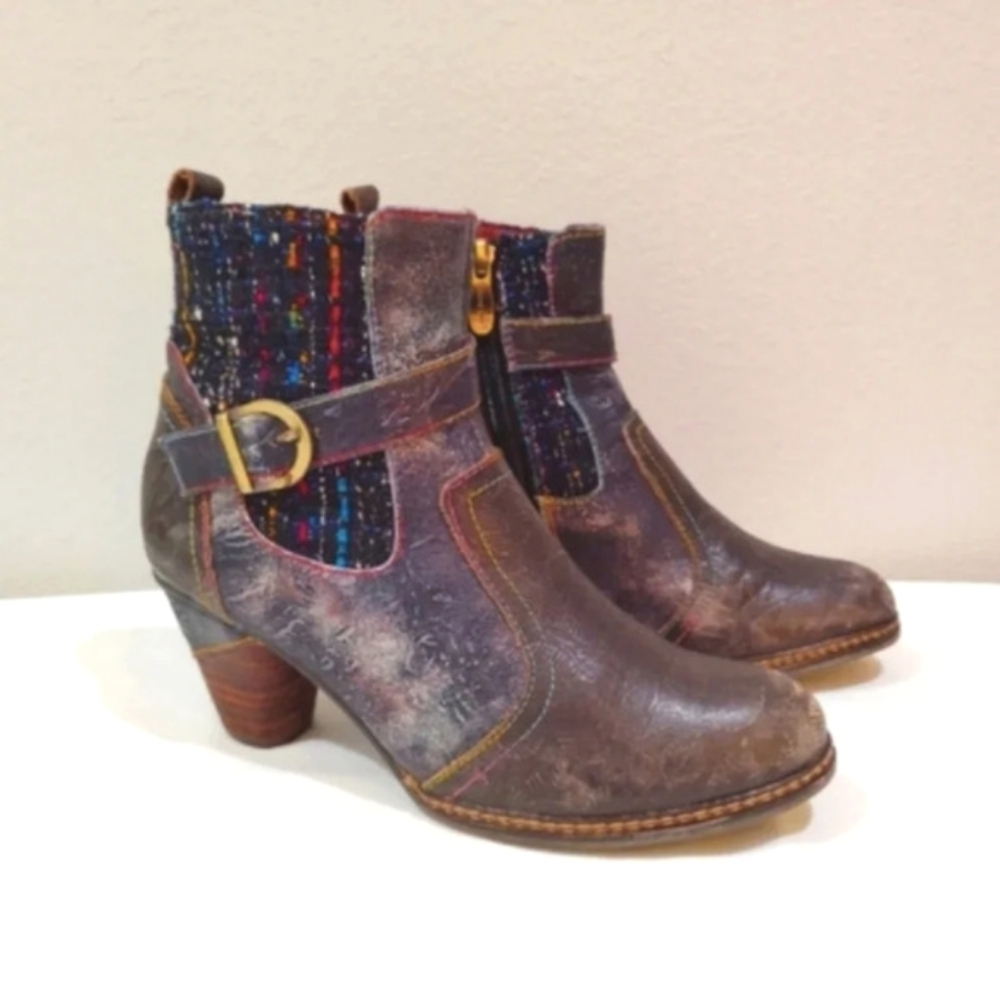 L'Artiste Spring Step Boots Cienna Distressed Multicolor Leather US 7.5 Zip